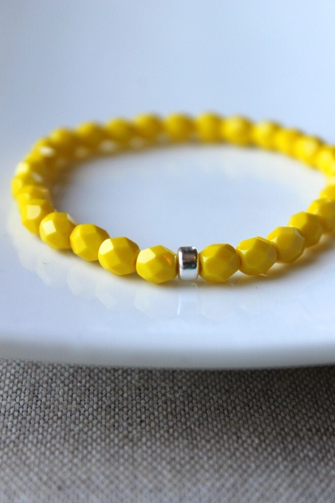 Bright Yellow Bracelet Sterling Silver Czech by nancywallisdesigns