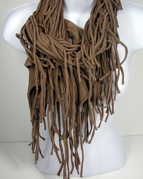 Fringe Scarves Brown String T Shirt Scarves Big and Chunky