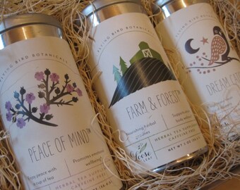 0244 Herbal Lovers Tea box... 100% organic and wildcrafted hand-mixed loose leaf herbal teas 3 of your choice in a beautiful gift box