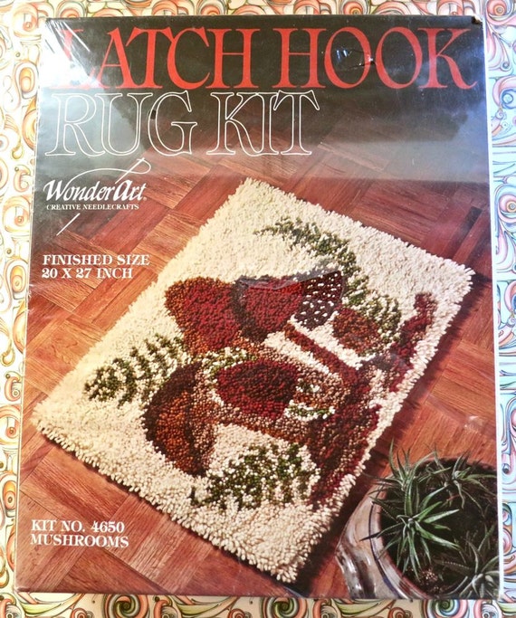 Vintage 1970s Mushroom Latch Hook Rug Kit by by Fragolina on Etsy