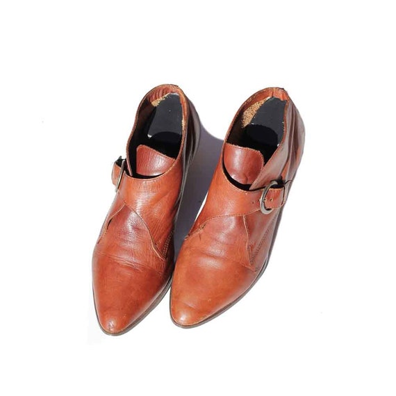 Brickstone Brown Leather Monk Strap Ankle Shoes by TanakaVintage