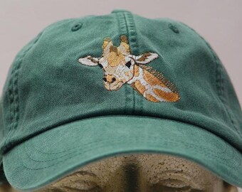GIRAFFE HAT - One Embroidered Wildlife Cap - Price Embroidery Apparel - 24 Color Caps Available