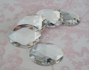 1 Vintage 30x40mm Clear Crystal Oval Rose Cut Gold Foiled Flat Back Cab or Jewel