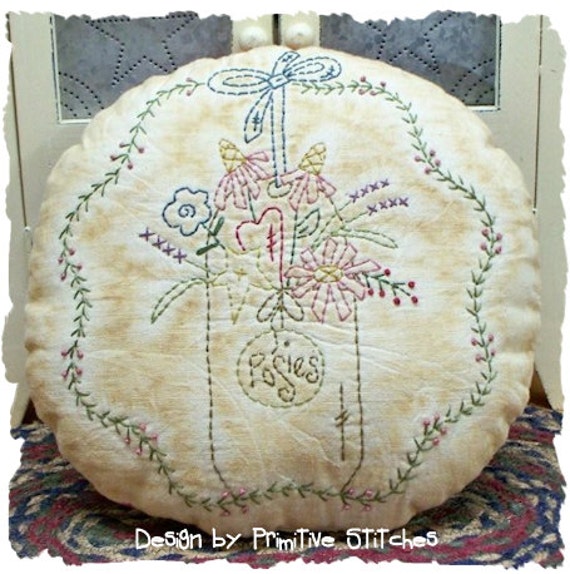 Posies-Primitive Stitchery E-PATTERN-by Primitive Stitches-Instand Download