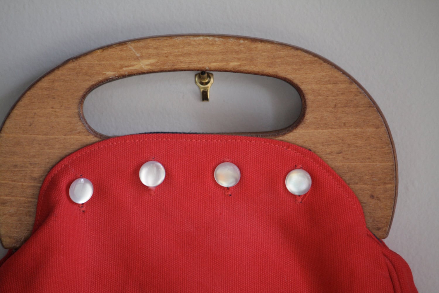 Vintage Preppy Red 80's Changeable Purse with Wooden
