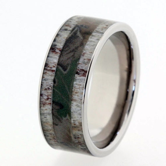 Men's Camouflage Ring, Deer Antler Inlays on Titanium Band, Ring Armor ...