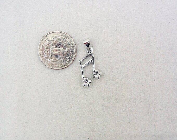 Small Silver-tone Rhinestone Musical Note Charm with Floral Theme Pendant