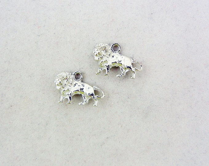 Pair of Silver-tone Pewter Walking Lion Charms
