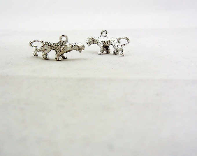 Pair of Silver-tone Pewter Tiger Charms