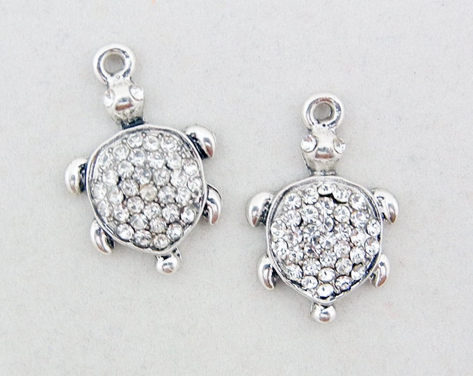 Small Pair of Silver-tone Rhinestone Turtle Charms