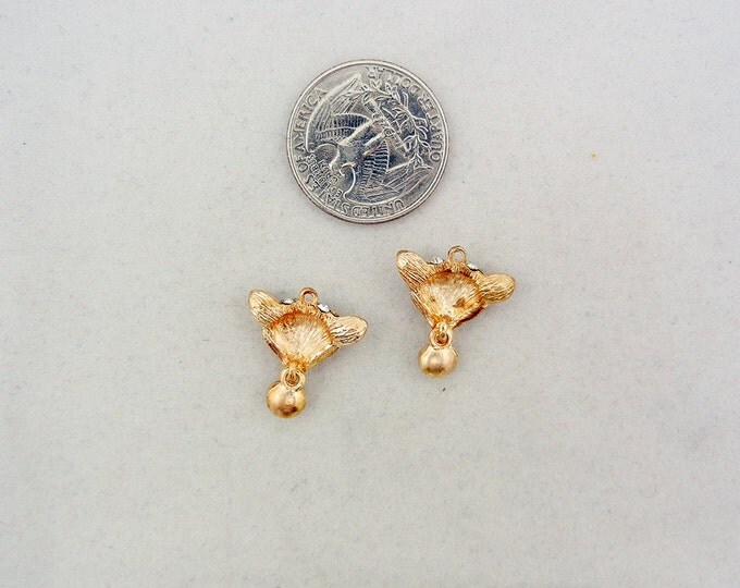 Pair of Rhinestone Fox Head Charms Gold-tone
