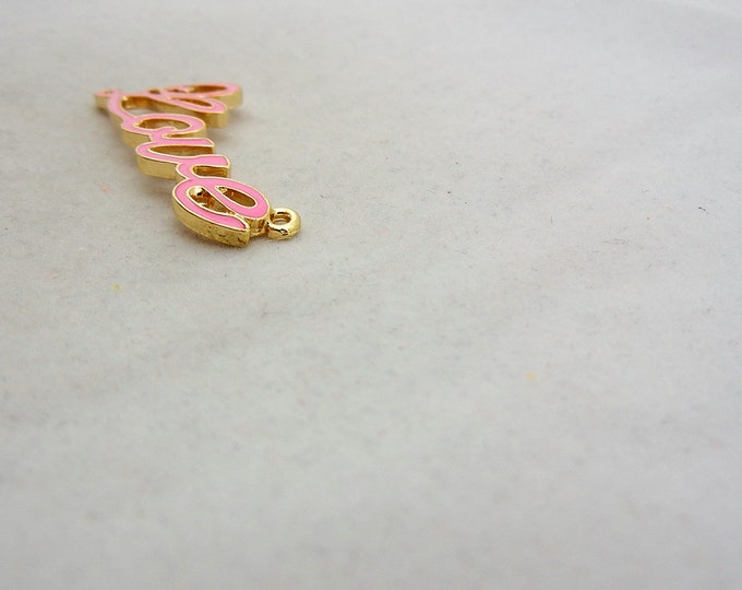 Pink Epoxy Love Pendant Gold-tone Double Link