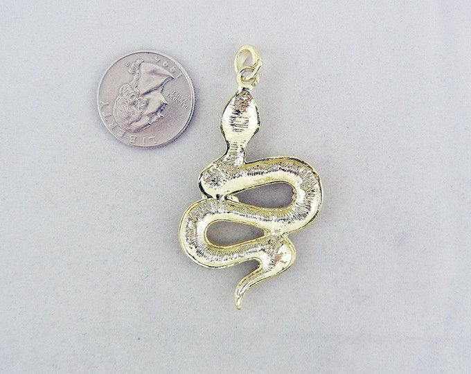 Gold tone Snake Pendant with Topaz Rhinestones Black Eye Accent