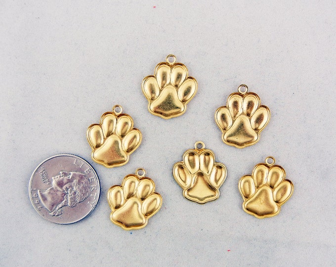 6 Brass Animal Paw Charms