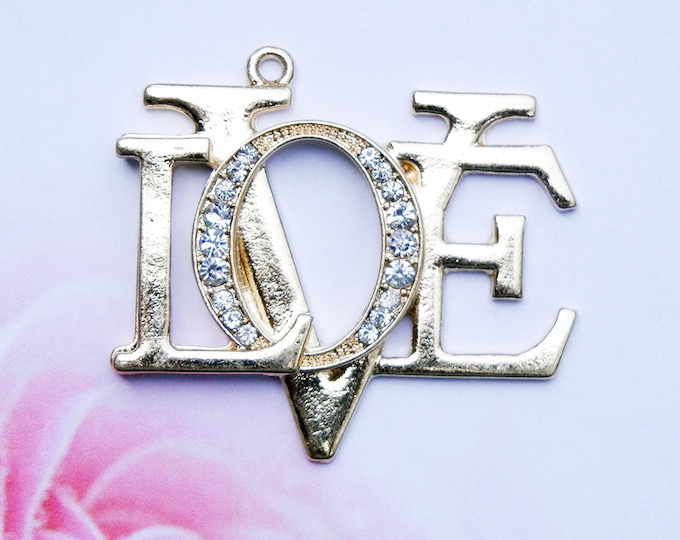 Rhinestone Love Charm Pendant Gold-tone