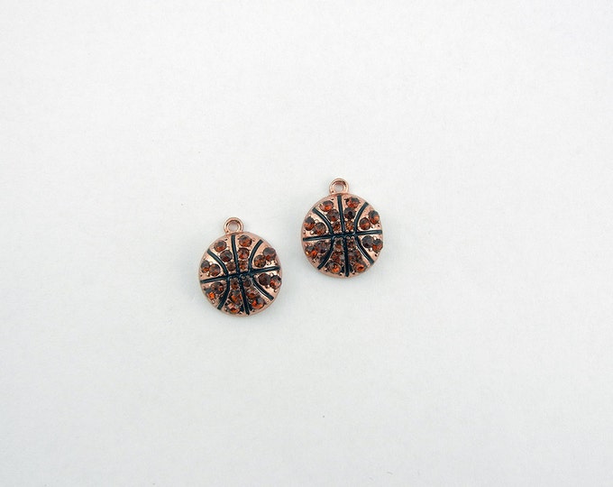 Pair of Copper-tone with Topaz Rhinestone Basketball Charms