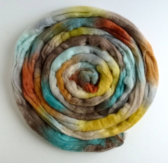 Polwarth/Silk Roving Hand Painted Spinning or Felting Fiber