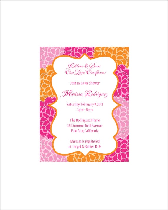 Pink And Orange Baby Shower Invitations 2