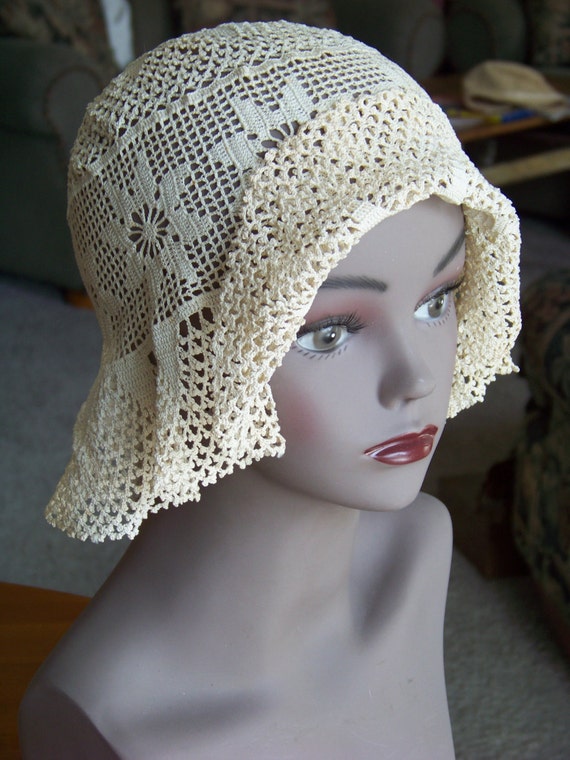 Items similar to Vintage 1930's Filet Crocheted Hat Wedding Hat on Etsy