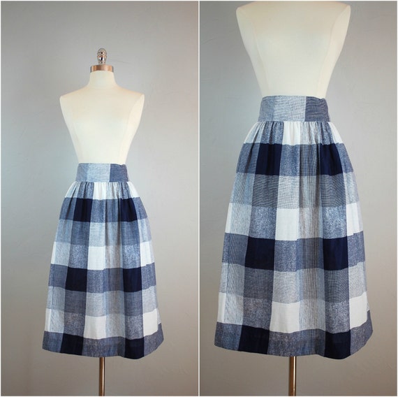 Blue and white checkered skirt / Checkered MIDi skirt / HIGH