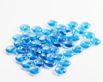 50pcs Czech Glass Beads - Lentils with One Hole - Capri Blue 6mm (6008) (L-133)