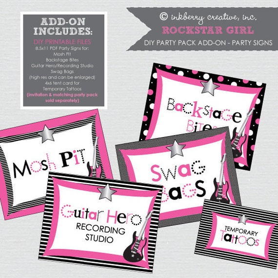 Little Rockstar Girl Birthday Party - DIY/Printable Party Signs Il_570xn