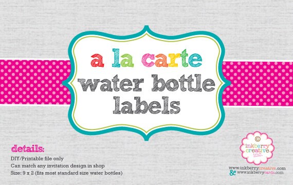 A La Carte WATER BOTTLE LABELS - 9" x 2" - diy Digital Printable File Il_570xn