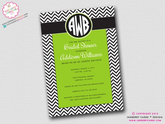 Modern Chevron & Monogram Bridal Shower Invitation (Digital File OR Printed Cardstock Cards Also Available) Il_570xn
