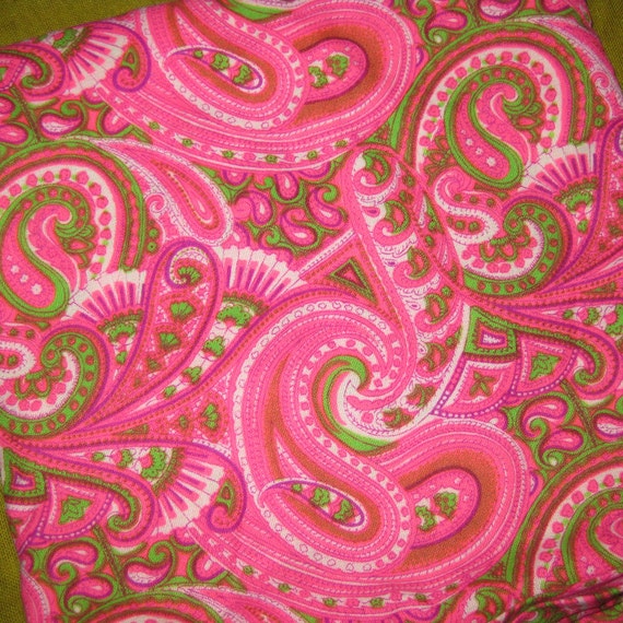 Bright Cotton Fabric Mod Paisley Print in Hot Pink and Lime