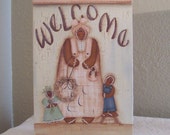 Handpainted, Folk Art, Wooden, Welcome Gingerbread Sign, Wall Hanging, Home Decor