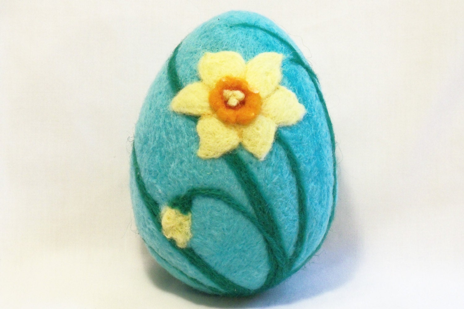Extra Large Needle Felted Easter Egg Daffodil on Aqua Blue
