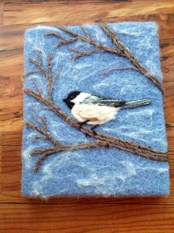 Needle felt painting chickadee artwool painting by FeltedFantasies