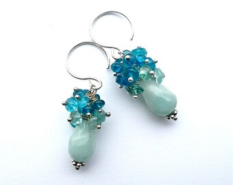 Petite Apatite -- Cluster Dangle with Amazonite, Apatite, Aquamarine and Sterling Silver