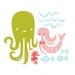 octopus garden giclee art print on fine art paper. 8X10. aqua, leaf green, coral, pink.