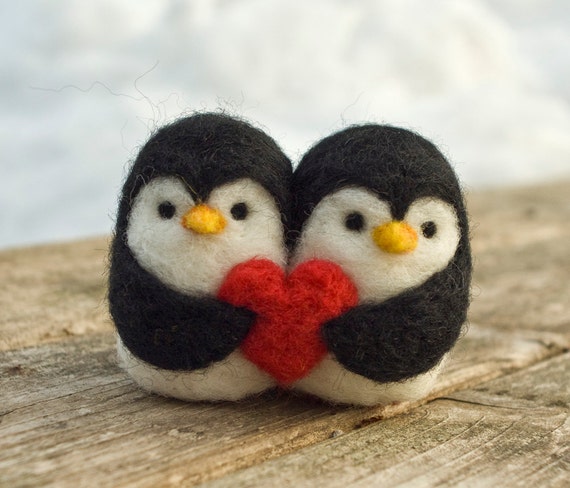 Needle Felted Penguin - Love Birds