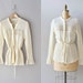 1970s sweater / cream sweater / Drawstring cardigan