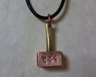 Thor's Hammer pendant, copper and brass Stamped with Elder Futhark Runes