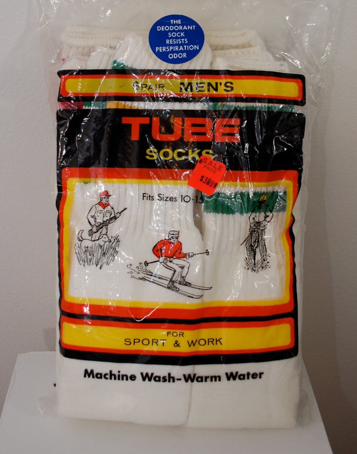 Vintage Mens Striped TUBE SOCKS bag of 6 NEW deadstock