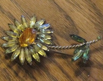 Spectacular Rhinestone Flower Brooch Pin Vintage Antique 1930's