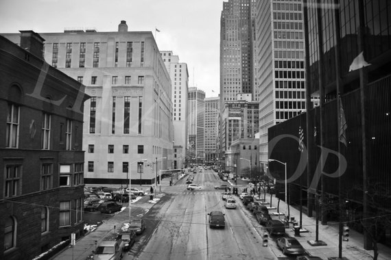 Detroit Street View Black and White Urban by lilacpopphotography