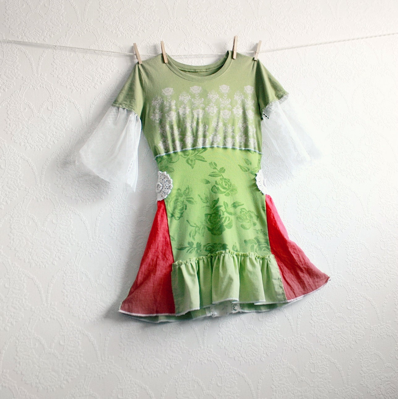 Lime Green  Women s Top Bohemian Clothing  Upcycled Clothes 