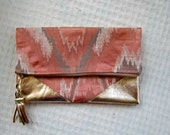 Metalic Fold over Clutch Bag, Pastel Pink Ikat, Fashion