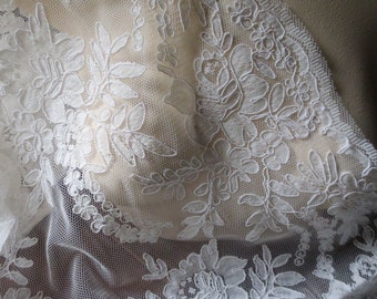 SALE Ivory Alencon Lace for Bridal Gowns, Headpieces, Clutches