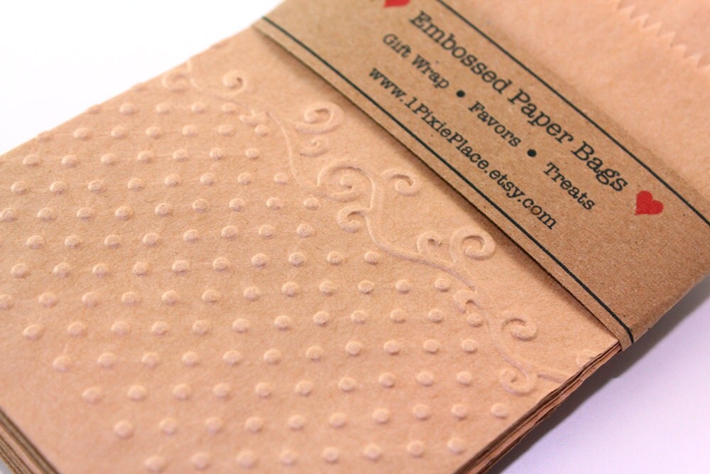 Embossed Kraft Paper Bags Favor bags gift wrap treat bags