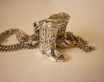 Vintage PR Cowboy Boot Charms Necklace Prairie CHIC