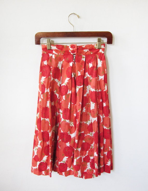 50s floral skirt vintage 1950s red and white floral print