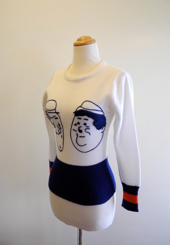 Adorable vintage LAUREL and HARDY novelty sweater sz. XS