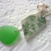 English Sea Glass Necklace with Floral Pottery Shard Green