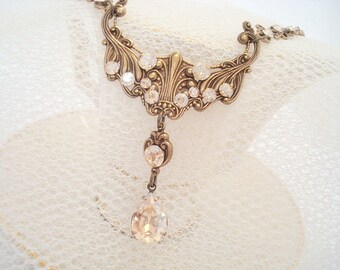 Bridal necklace, Statement necklace, Crystal necklace, Wedding necklace, Champagne necklace, Swarovski crystal necklace, Vintage style