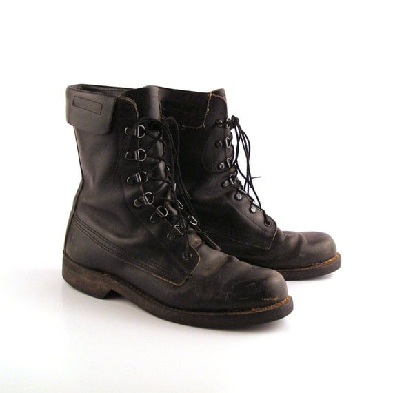 Combat Boots Vintage 1990s German Black Leather Lace Up Grunge